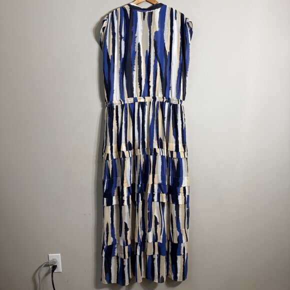Misa Los Angeles Ulricha Striped Button Up Tiered Maxi Dress Women's Medium Blue - Picture 11 of 16
